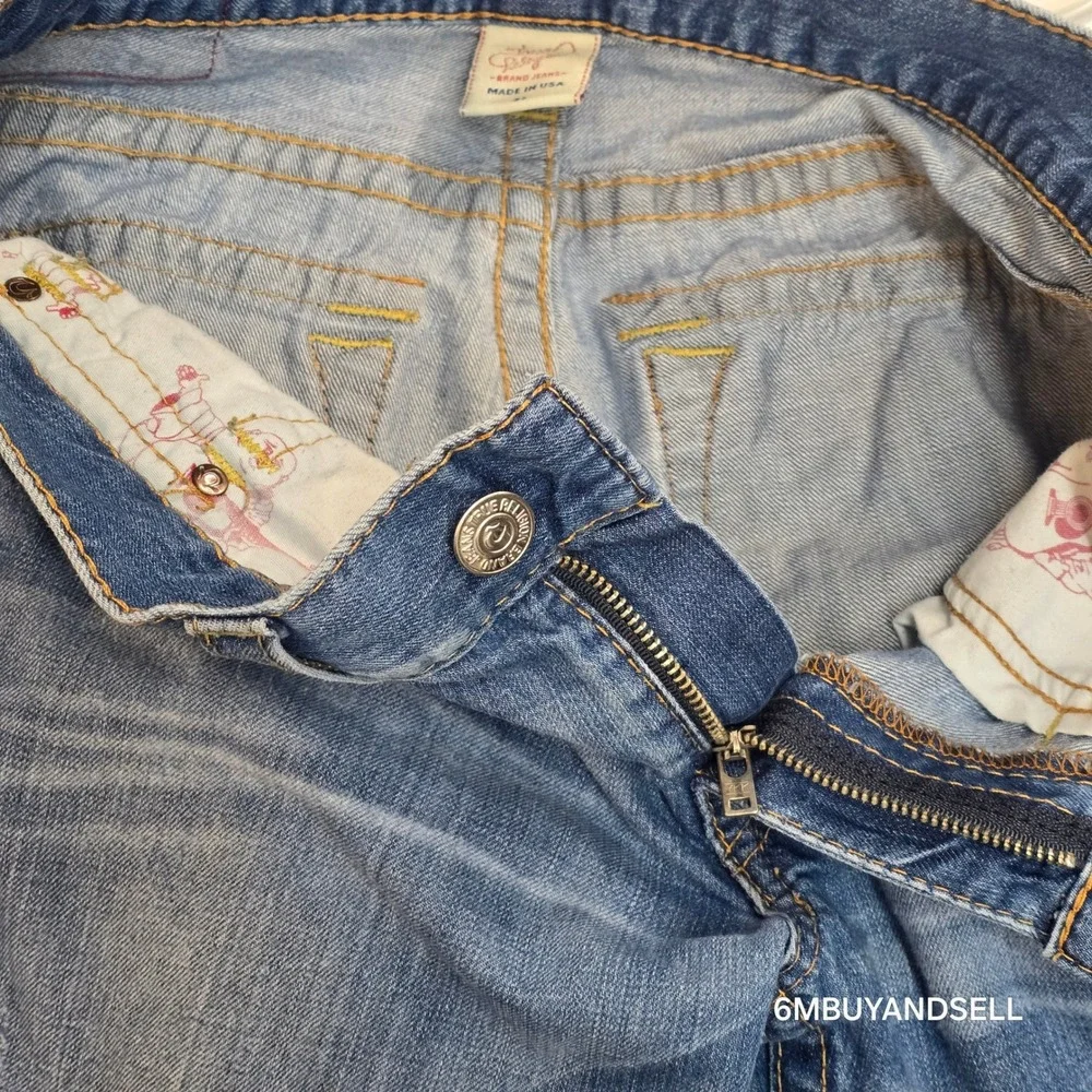 True‎ Religion Ricky Straight Leg Jeans Mens 34 Light Wash Distressed USA Y2K